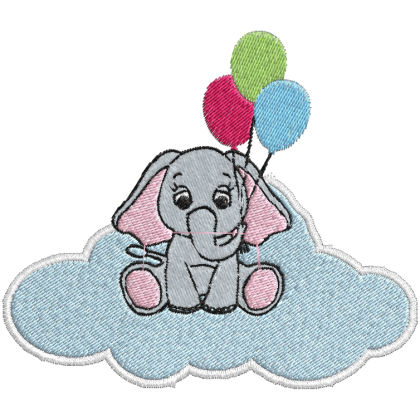 Matriz de Bordado Elefante com Balões e Nuvem 
